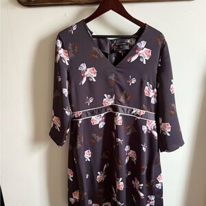 Banana Republic Long Sleeve Floral Dress in Black and Pink